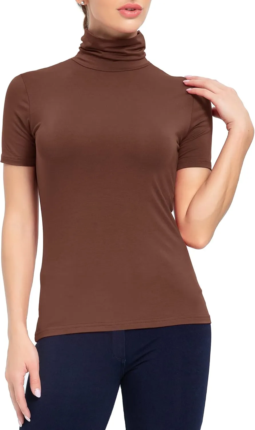 Women's Mock Turtleneck Top Short Sleeve Lightweight Active T-Shirt (S-XXL)