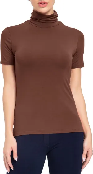 Women's Mock Turtleneck Top Short Sleeve Lightweight Active T-Shirt (S-XXL)