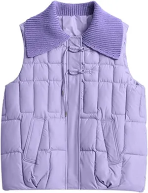 Womens Quilted Vest Lightweight Down Vests Stand Collar Padded Outwear Pockets Trendy Fashion Sleeveless Puffer Jackets